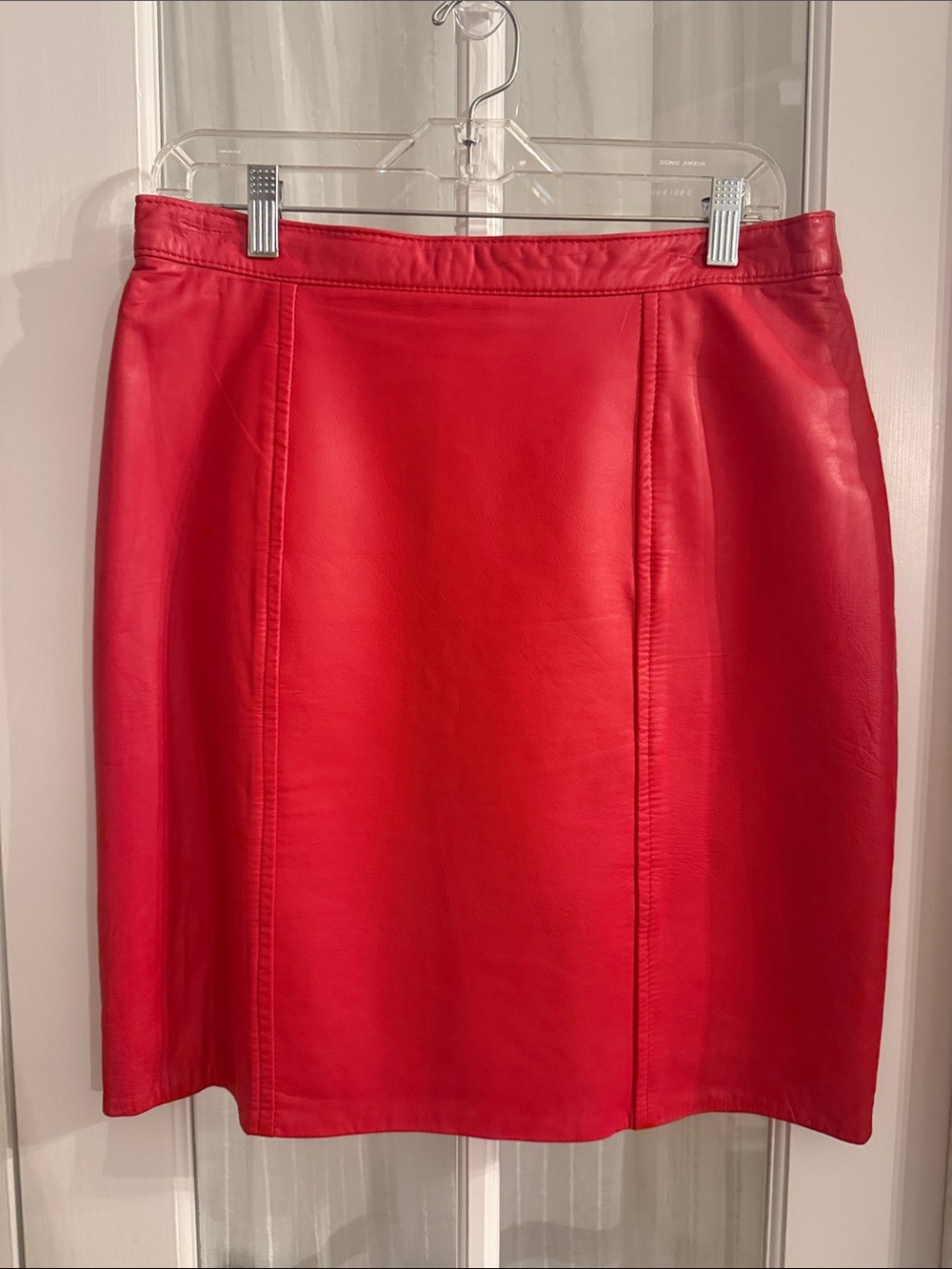 Vintage Firenze Santa Barbara Red Leather Pencil Skirt Made in USA Sz 14